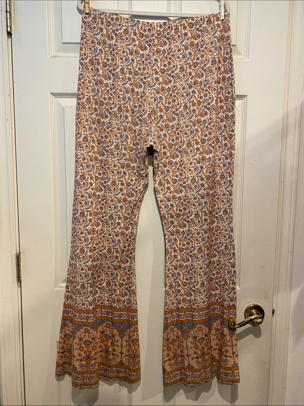 Arnhem Peach Multi Floral Border-Print Flare Pants